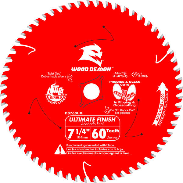 Diablo D0760UXA 7-¼ 60-Teeth Wood Demon™ Ultimate Finish Carbide Saw Blade for Wood