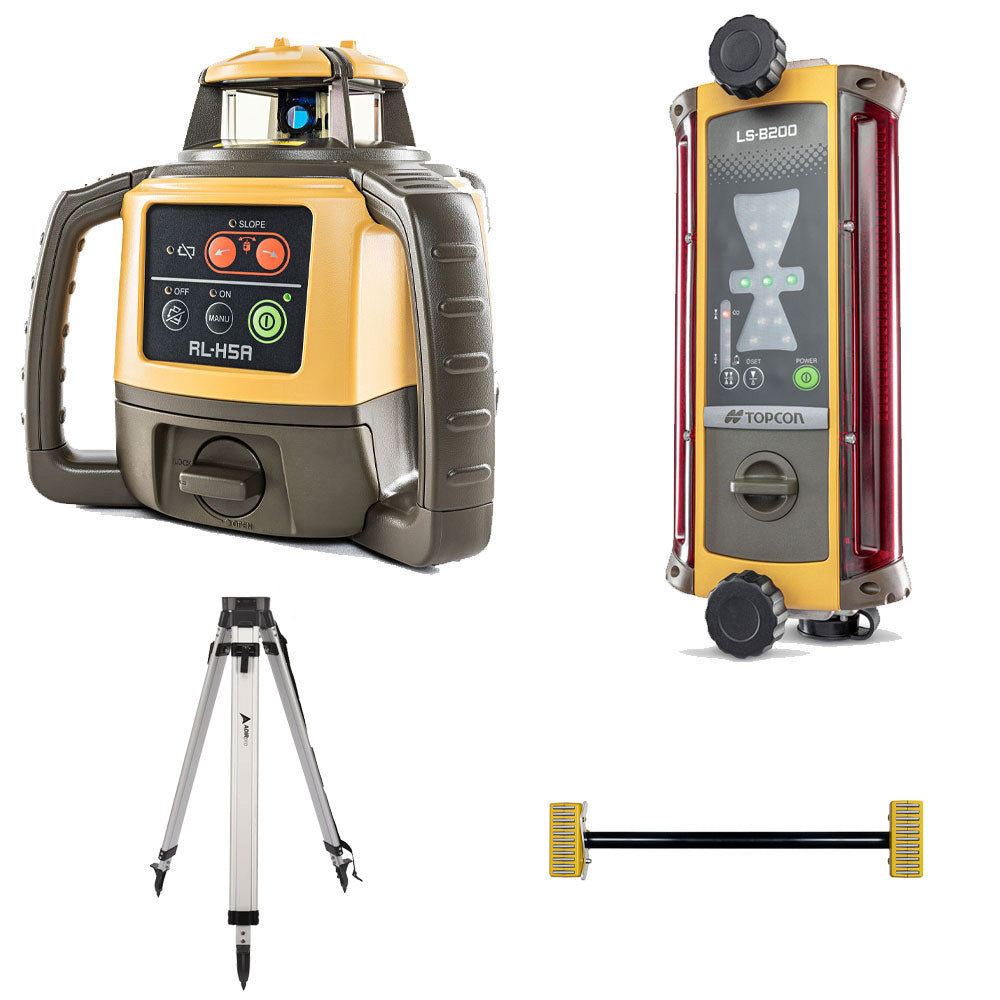 Excavator Machine Control Package - Topcon RL-H5A Rotary Laser, LS-B200 Machine Control Receiver, Magnetic Mount, and High Quality Tripod