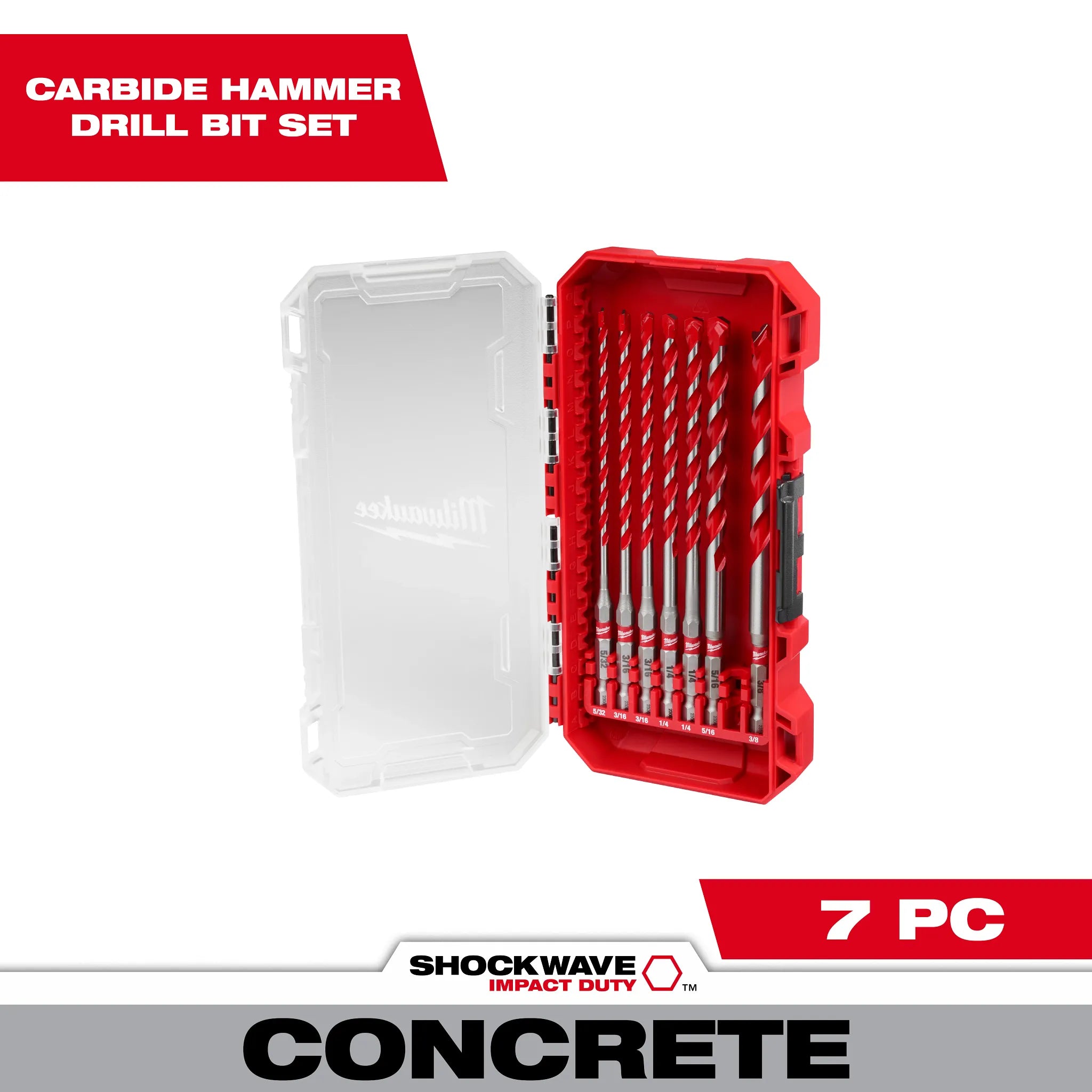 Milwaukee 48-20-9052 7pc. SHOCKWAVE™ Carbide Hammer Drill Bit Kit