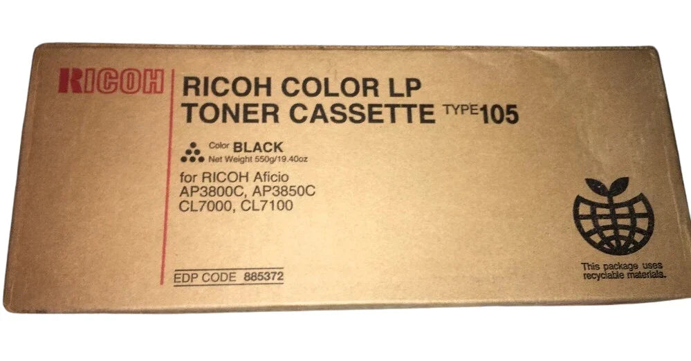New, Pre-Owned - Ricoh COLORLP TYPE105 Standard Yield Black Toner Cartridge, 885372