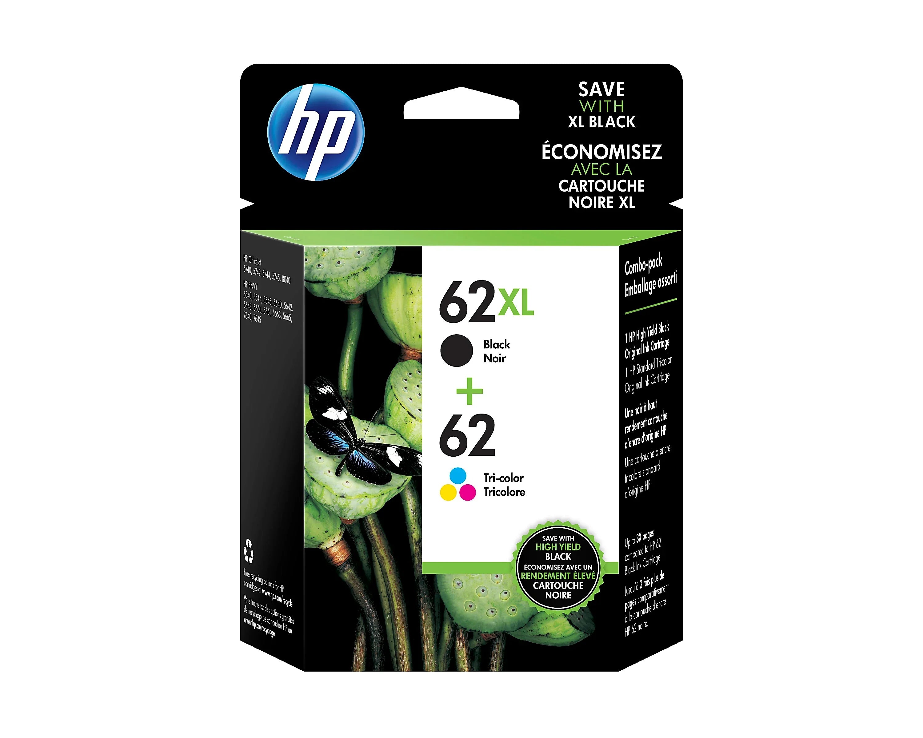 New, Pre-Owned - HP 62XL Black & 62 Color Ink Cartridge- 2 Pack