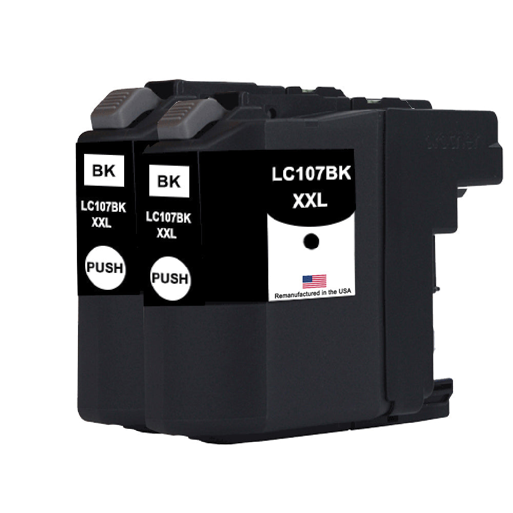 U.S. Remanufactured for Brother LC107BK XXL Super High Yield Black Ink Cartridge Twin Pack