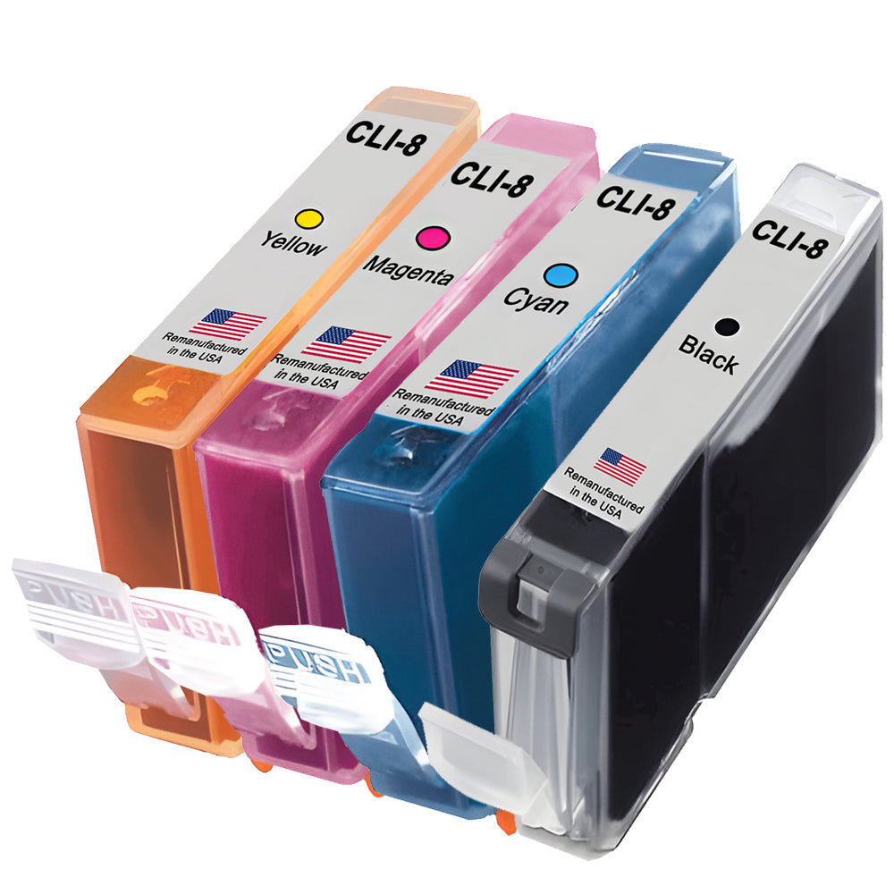 U.S. Remanufactured for Canon CLI-8 Black / 3 Color Ink Cartridge 4-Pack
