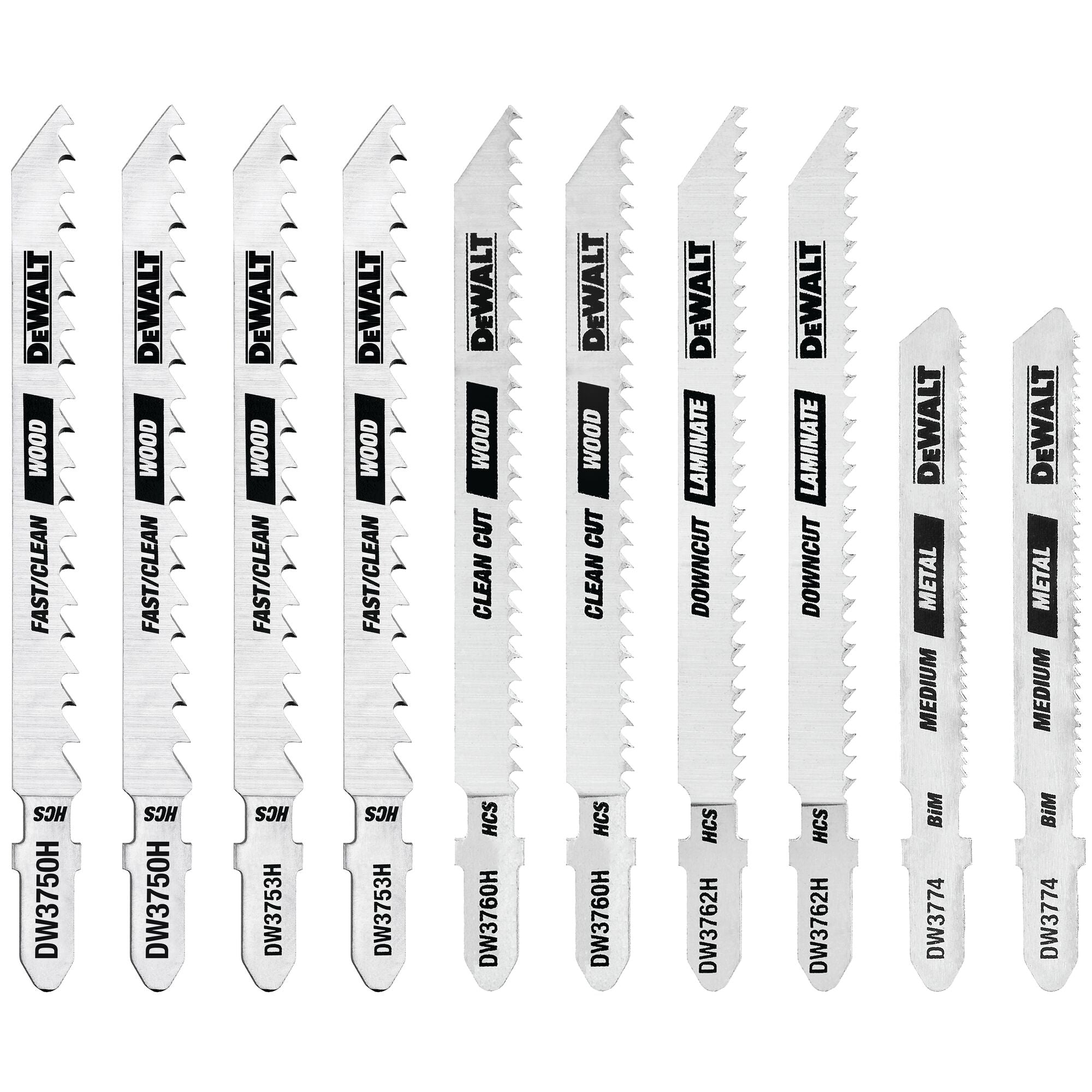 DeWalt DW3741C Jigsaw Blades Set With Case T-Shank 10-Piece