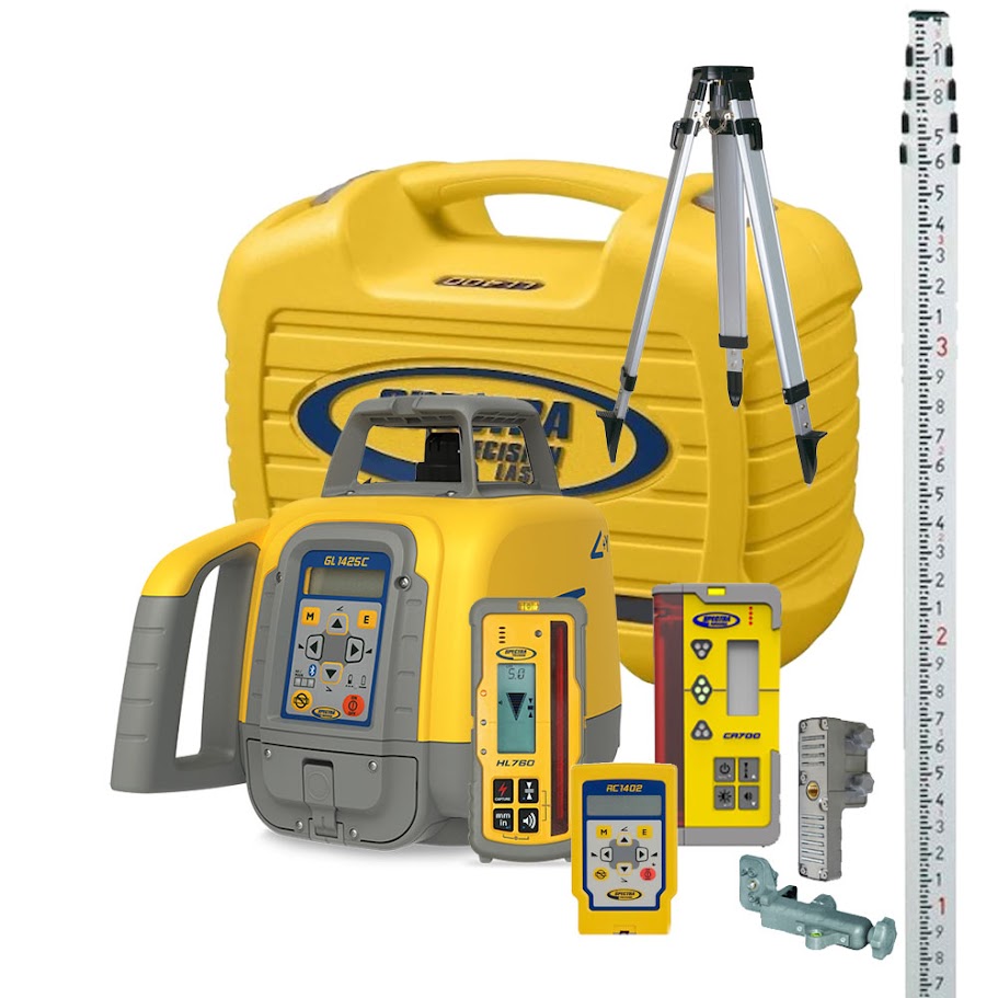 Spectra Mini Excavator Premium Package w/GL1425C Grade Laser, CR700 Receiver, Tripod & 9ft Grade Rod (Feet/8th)