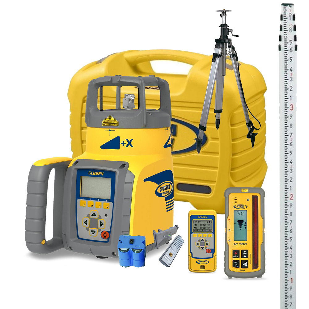 Spectra GL622N Dual Grade Laser w/HL760 Receiver, RC602N Remote, Elevating Tripod & 15ft Grade Rod (Tenths) | GL622N-19
