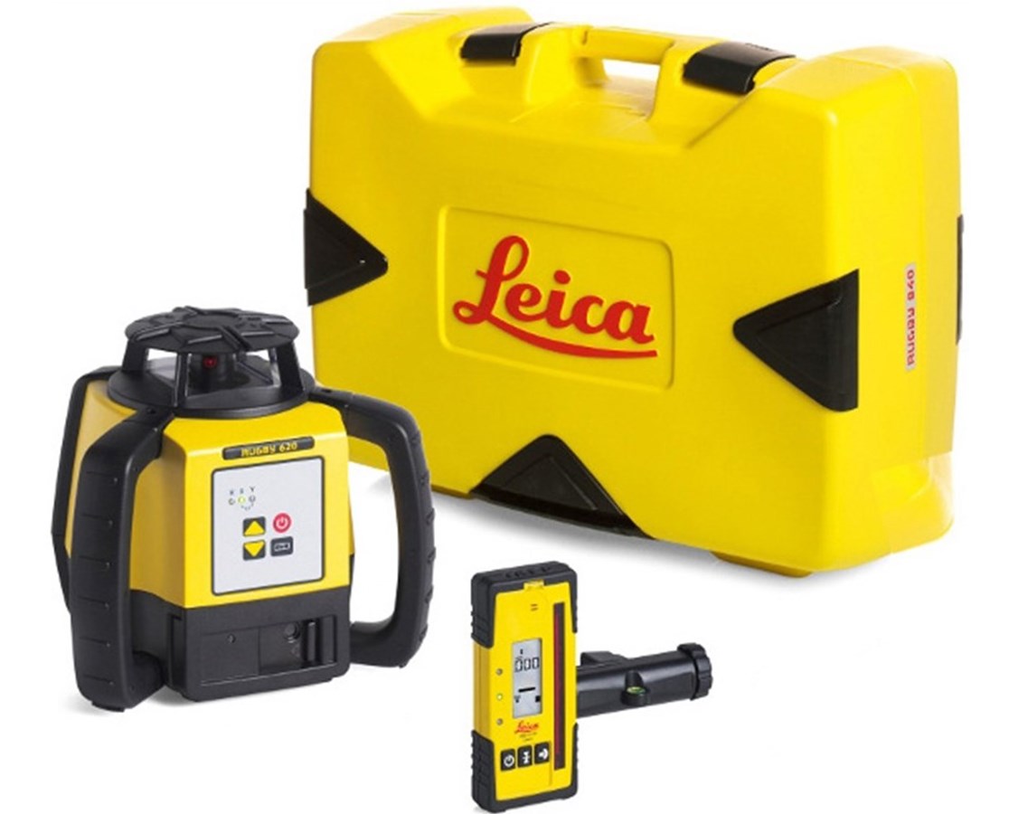 Leica 6011152 Rugby 620 Rotary Laser Level With Rod Eye 120 and Alkaline Battery Pack