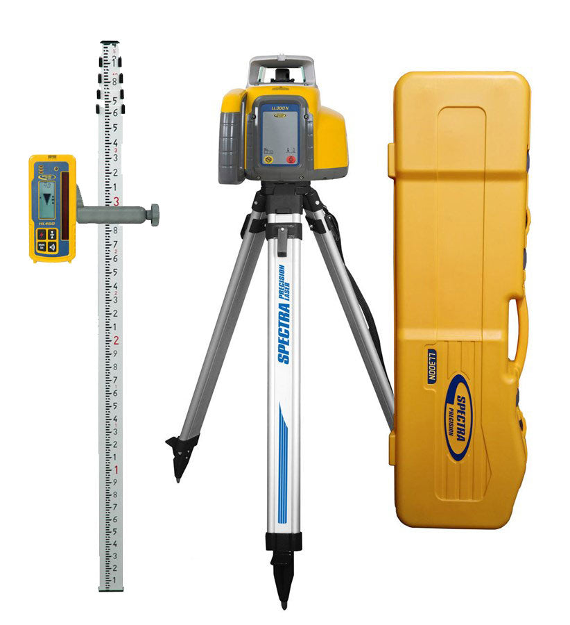 Spectra LL300N Rotary Laser Kits - LL300N w/ Laser Receiver, All In One Case For Tripod & Grade Rod