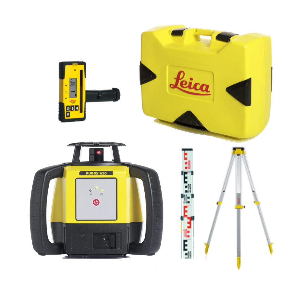 Leica Rugby 610 Rotary Laser Level w/Rod Eye 120 Receiver and Tripod | 6014248