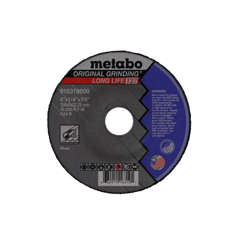 Metabo 616307000 LongLife Original Grinding Wheel 4-1/2" x 1/4" X 7/8" - Type 27 - A24R