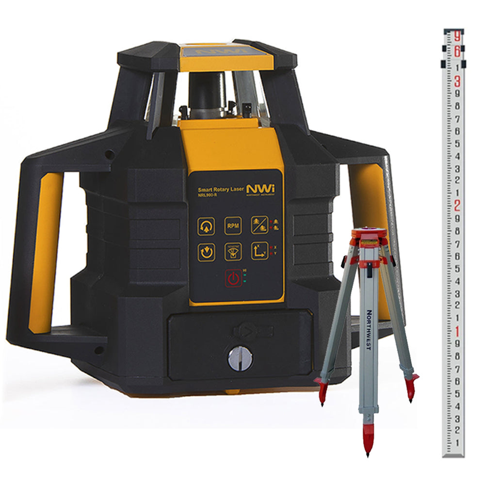 NWI NRL900-GK Green Beam Rotary Laser, Heavy Duty Tripod & High Quality Grade Rod