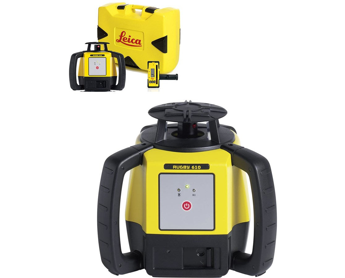 Leica 6008614 Rugby 610 Rotary Laser Level With Rod Eye 140 and Alkaline Battery Pack