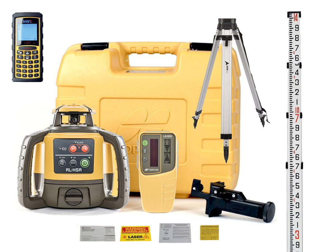 Topcon RL-H5A Rotary Laser w/LS-80X Receiver, Laser Distance Meter, Tripod & Grade Rod