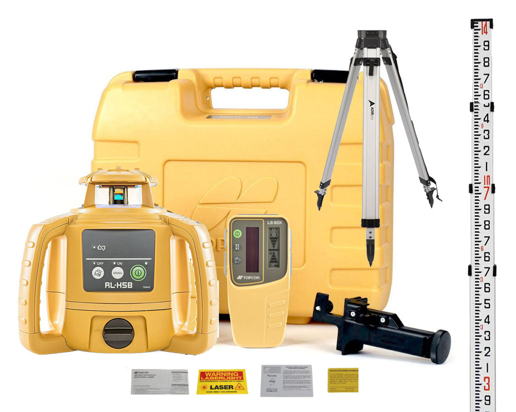 Topcon RL-H5B Rotary Laser w/LS-80X Receiver, Tripod & Aluminum Grade Rod