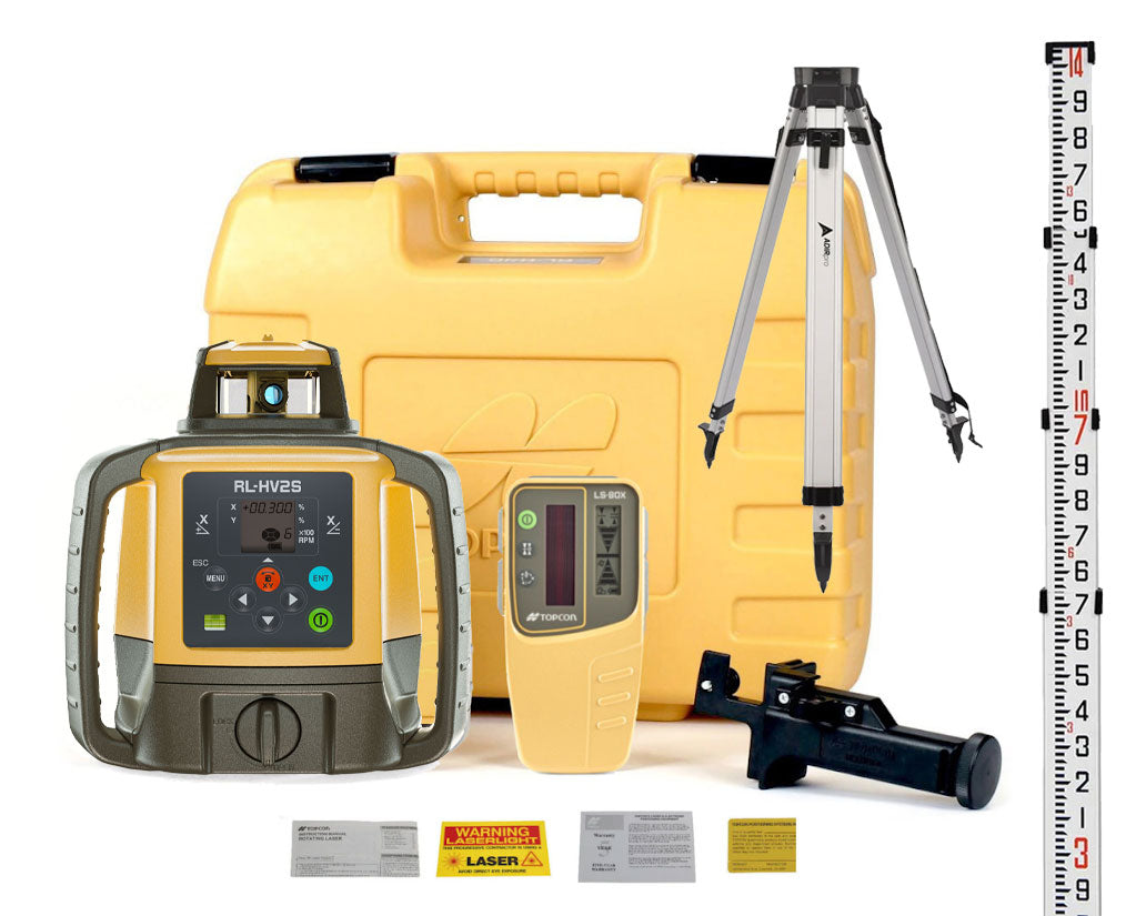 Topcon RL-HV2S Dual Grade Laser w/LS-80X , Premium Tripod & High Quality Grade Rod 1051612-01