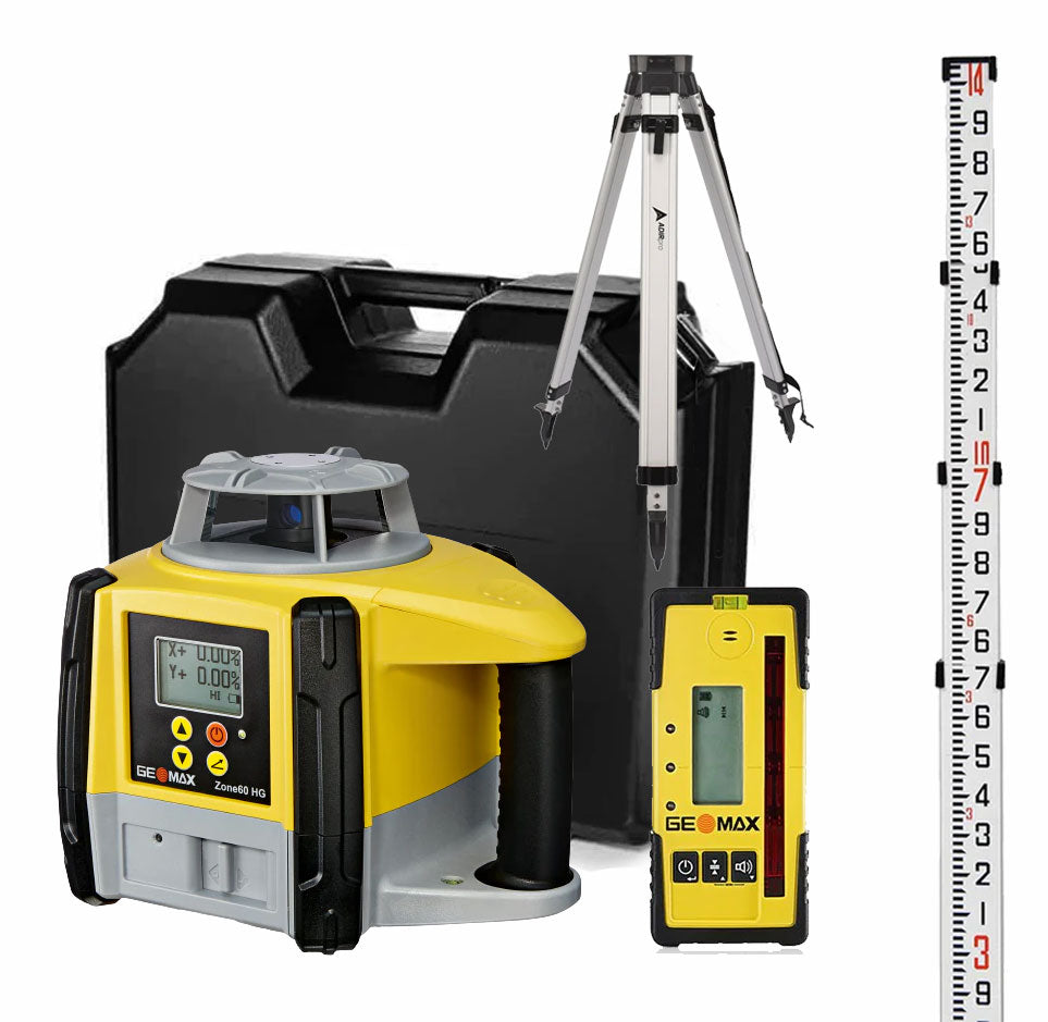 GeoMax Zone60 HG Dual Grade Laser w/ZRP105 Pro Laser Receiver, Heavy Duty Tripod & Grade Rod