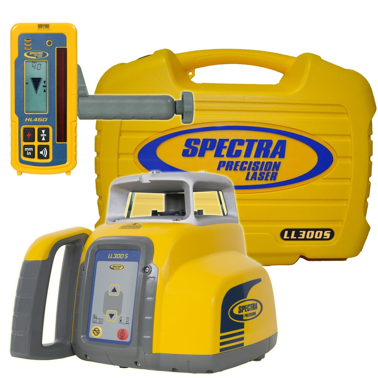 Spectra Rotary Laser All-in-One Kits - LL300S Manual Slope Laser w/ Receiver, Tripod, Grade Rod & All-in-One Case