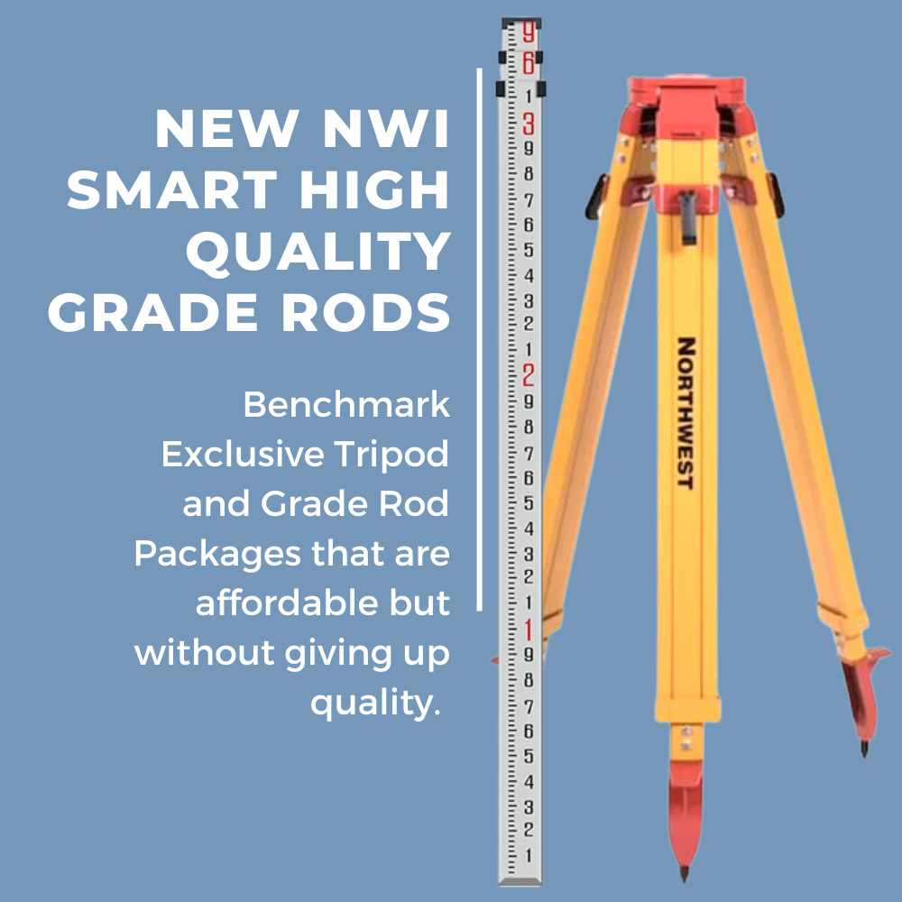 NWI 14' Aluminum Leveling Rod Inches & Flat Head Tripod Package