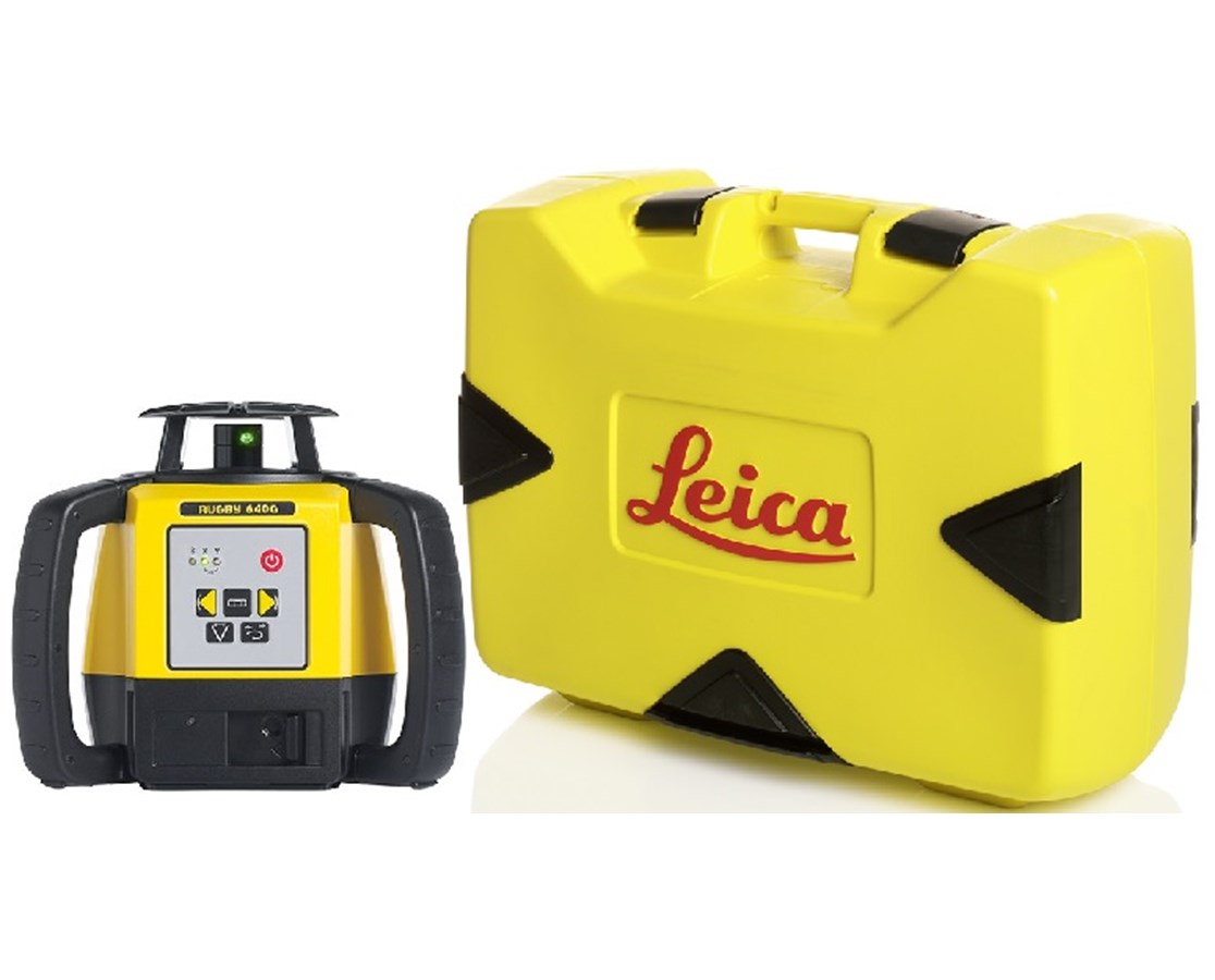 Leica 6011486 Rugby 640G Green Rotary Laser Level w/ Rod Eye 120G & Alkaline Battery