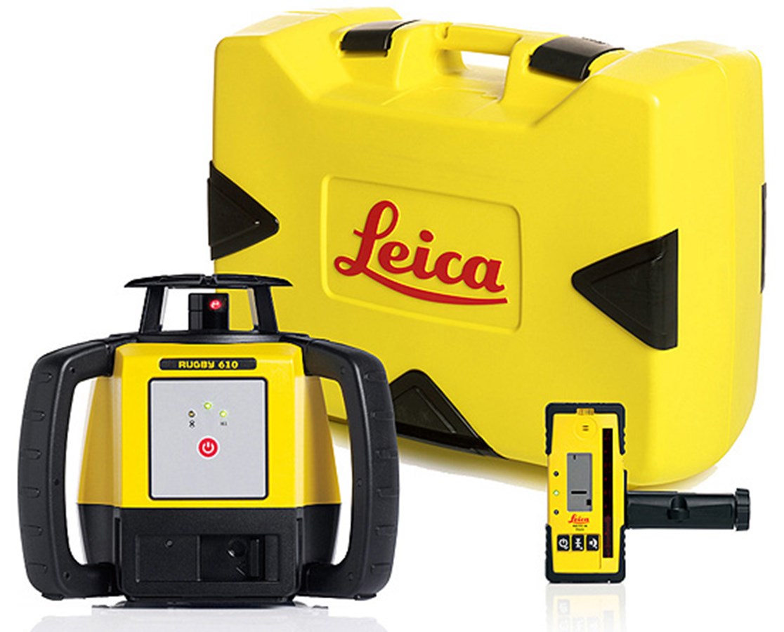 Leica 6008613 Rugby 610 Rotary Laser Level With Rod Eye 140 and Rechargeable Battery Pack