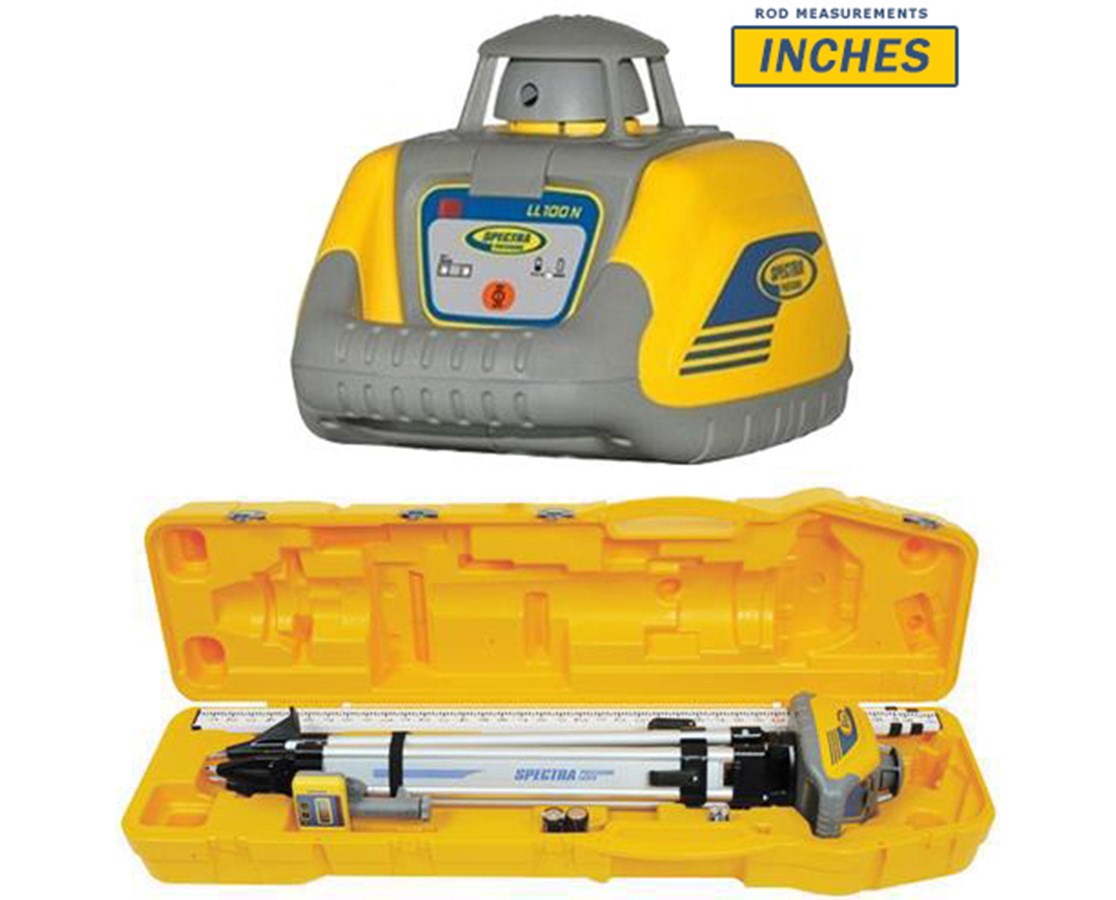 Spectra LL100N-2 LL100N Self Leveling Rotary Laser w/ Tripod & 15' Grade Rod (Feet/8ths)