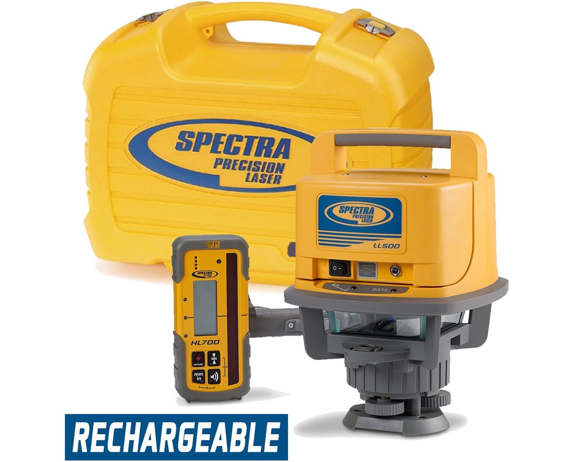 Spectra Precision LL500 Self-Leveling Rotary Laser w/ HL700 Receiver & Rechargeable Battery | LL500-4