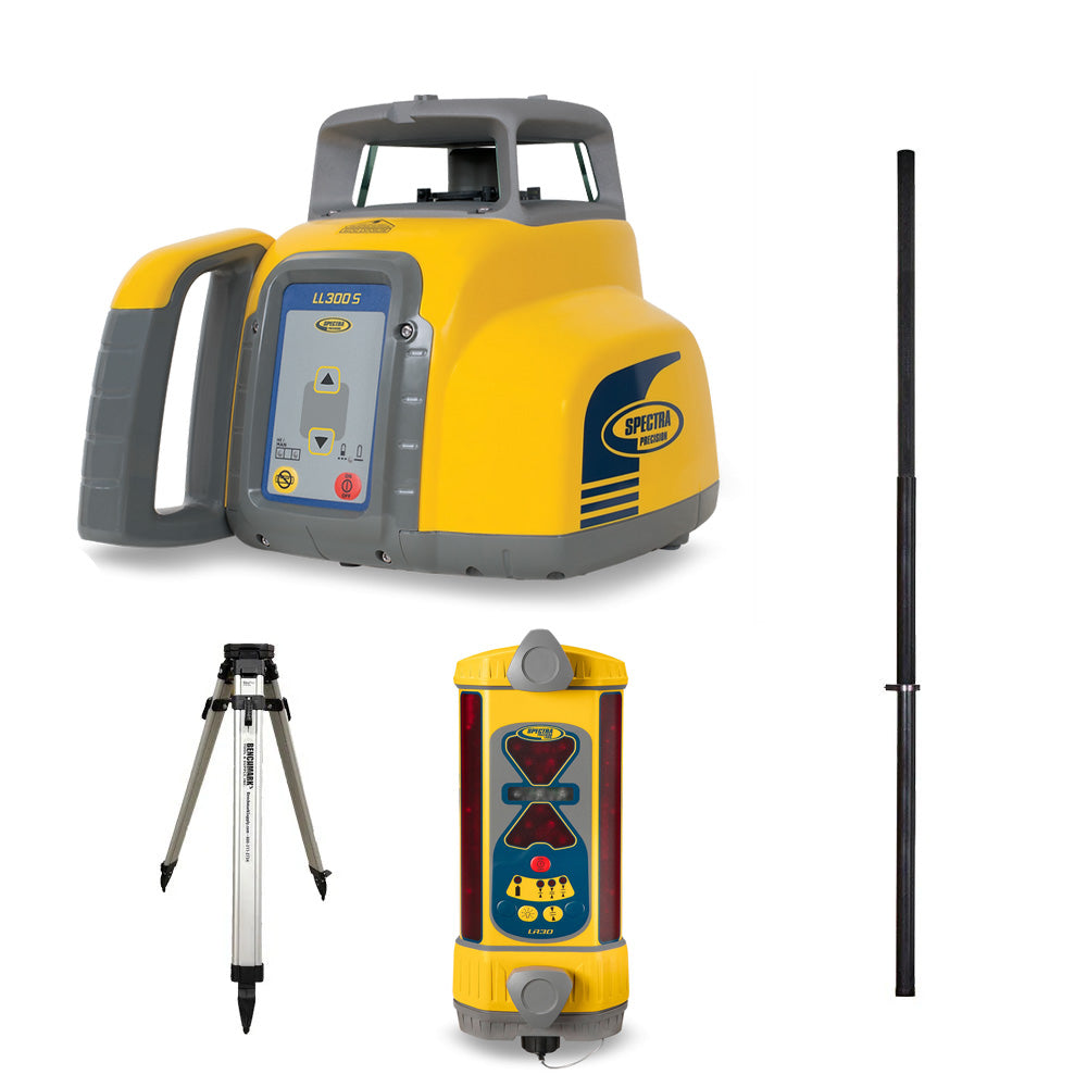 Bulldozer Machine Control Package -  Spectra LL300S Rotary Laser, LR30 Machine Control Receiver, Vibration Pole, and Tripod