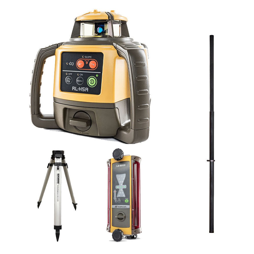 Bulldozer Machine Control Package (Upgradeable To 2D) - Topcon rl-H5A Rotary Laser, LS-B200 Machine Control Receiver, Vibration Pole, and Premium Tripod