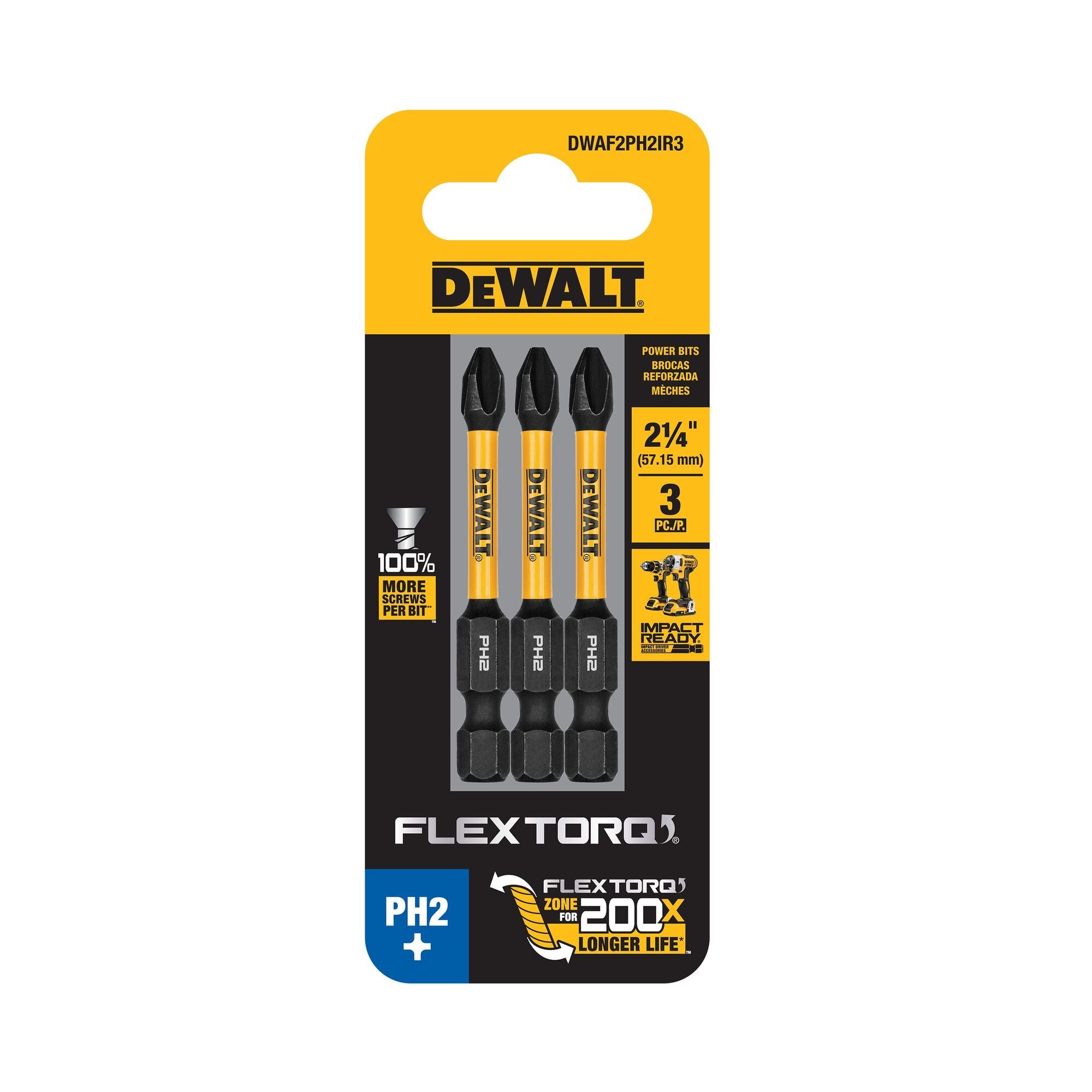 DeWalt DWAF1SQ2IR3 1In Square #2 Flextorq 3Pk