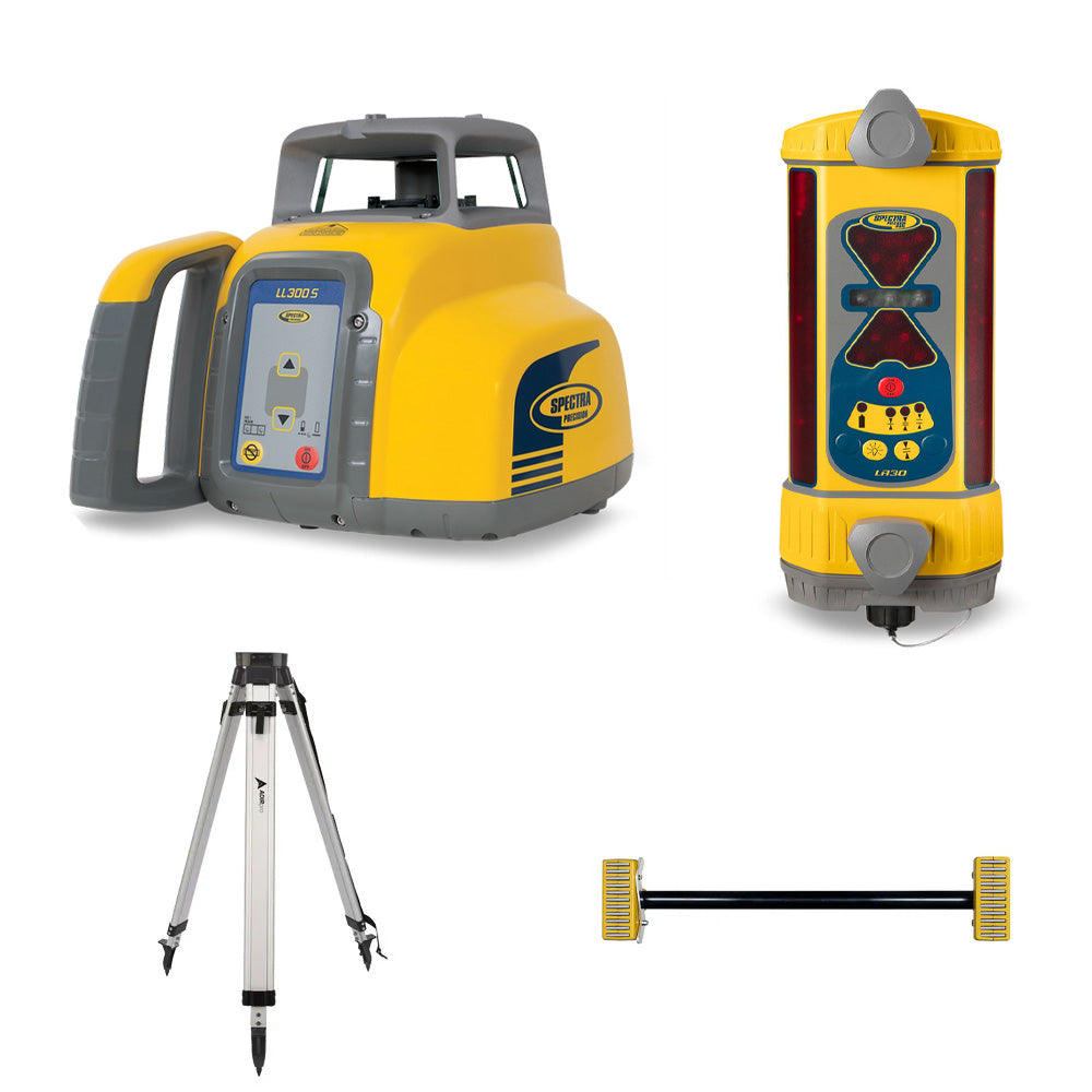 Excavator Machine Control Package -  Spectra LL300S Rotary Laser, LR30 Machine Control Receiver, Magnetic Mount, and Tripod