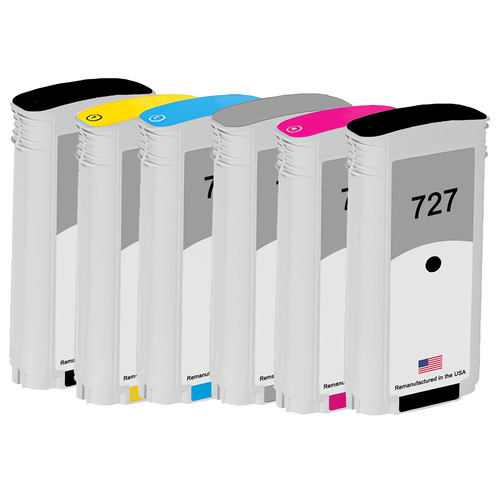U.S. Remanufactured for HP 727XL 300mL Matte Black / HP 727 130mL Color 6-Pack Ink Cartridges
