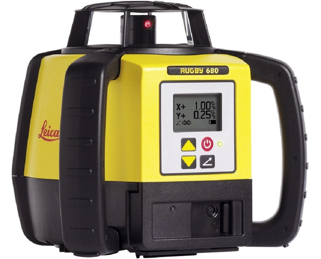 Leica 6006007 Rugby 680 Dual Grade Laser Level With Rod Eye 140 and Alkaline Battery Pack