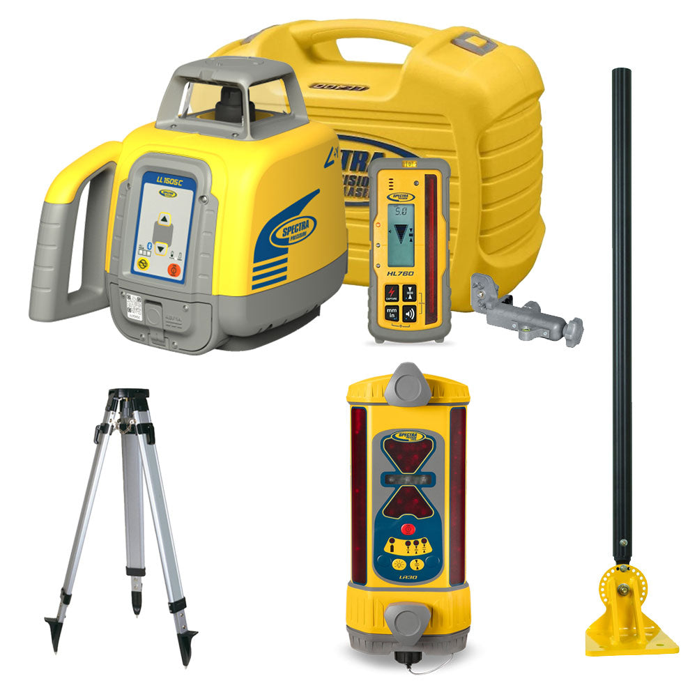 Bulldozer Machine Control Package -  Spectra LL1505C Rotary Laser, LR30 Machine Control Receiver, Vibration Pole, and Tripod