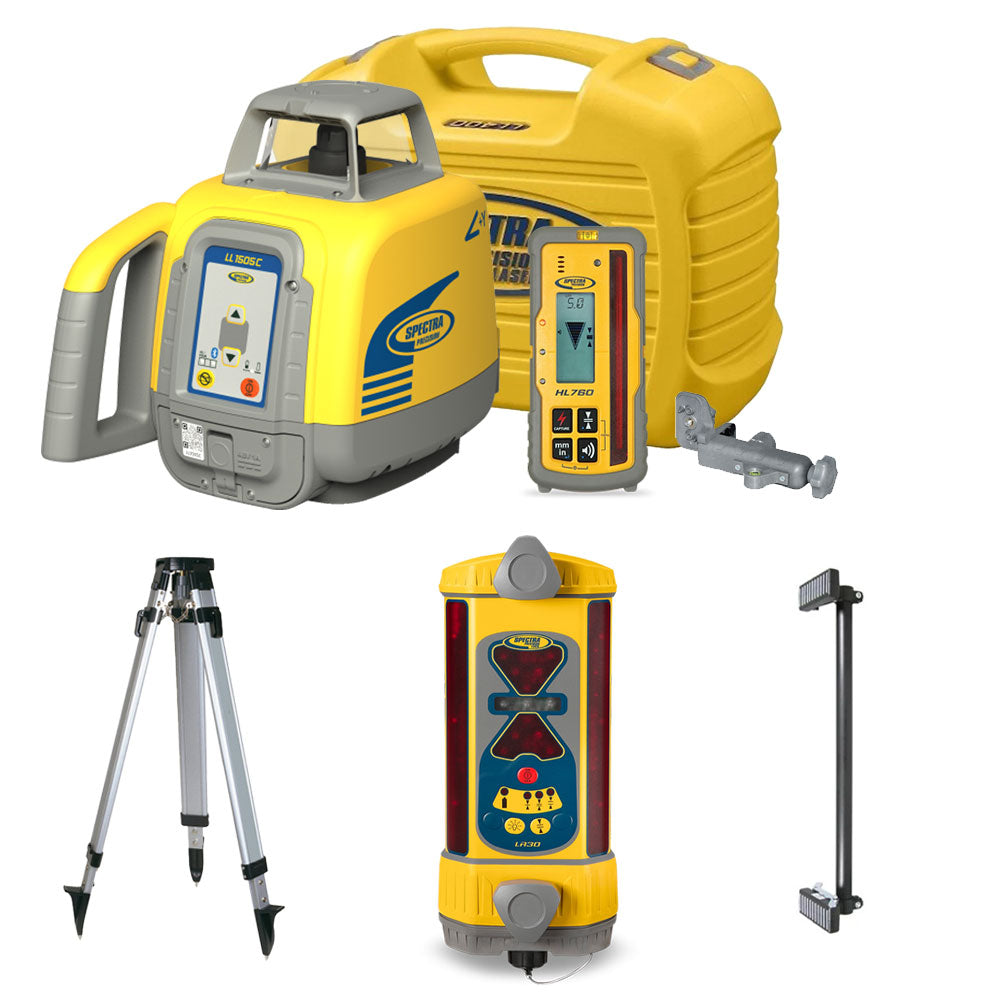 Excavator Machine Control Package -  Spectra LL1505C Rotary Laser, LR30 Machine Control Receiver, Magnetic Mount, and Tripod