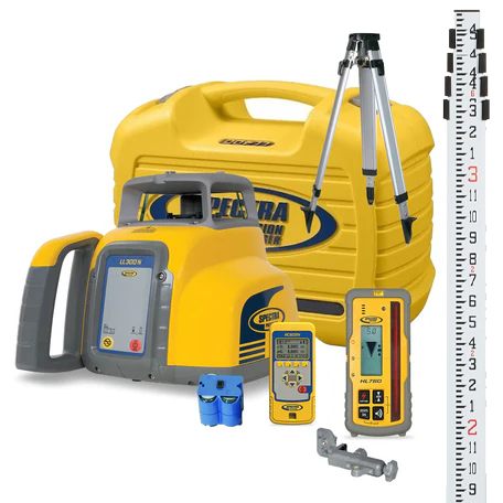 Spectra Precision LL300N-X22 Rechargeable w/HL760 Receiver, RC1402 Remote, Inches-Rod, Tripod, and Case