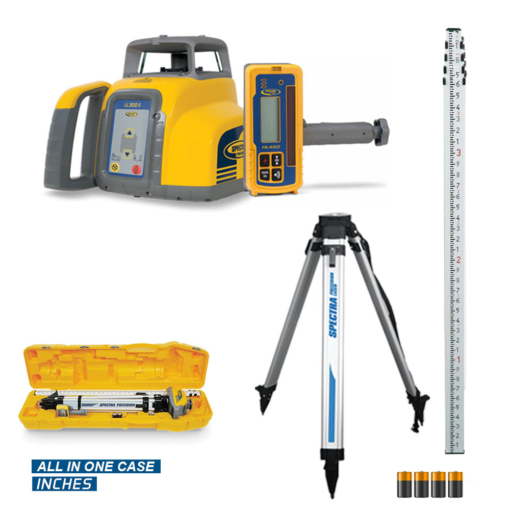 Spectra Rotary Laser All-in-One Kits - LL300S Manual Slope Laser w/ Receiver, Tripod, Grade Rod & All-in-One Case