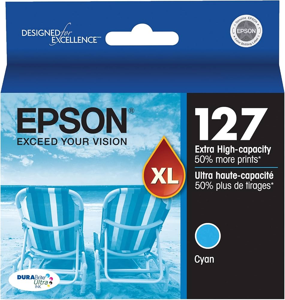 New, Pre-Owned - Epson 127 Extra High-Yield Cyan Ink Cartridge, T127220-S