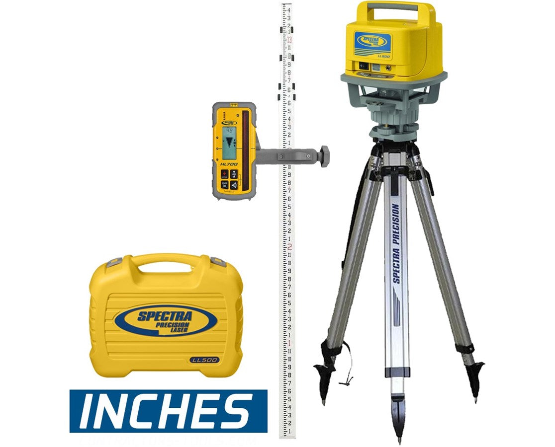 Spectra Precision LL500-2 LL500 Self-Leveling Rotary Laser w/ HL700 Receiver, Alkaline Battery, Tripod & 15' Grade Rod (Feet/8ths) & Tripod Case